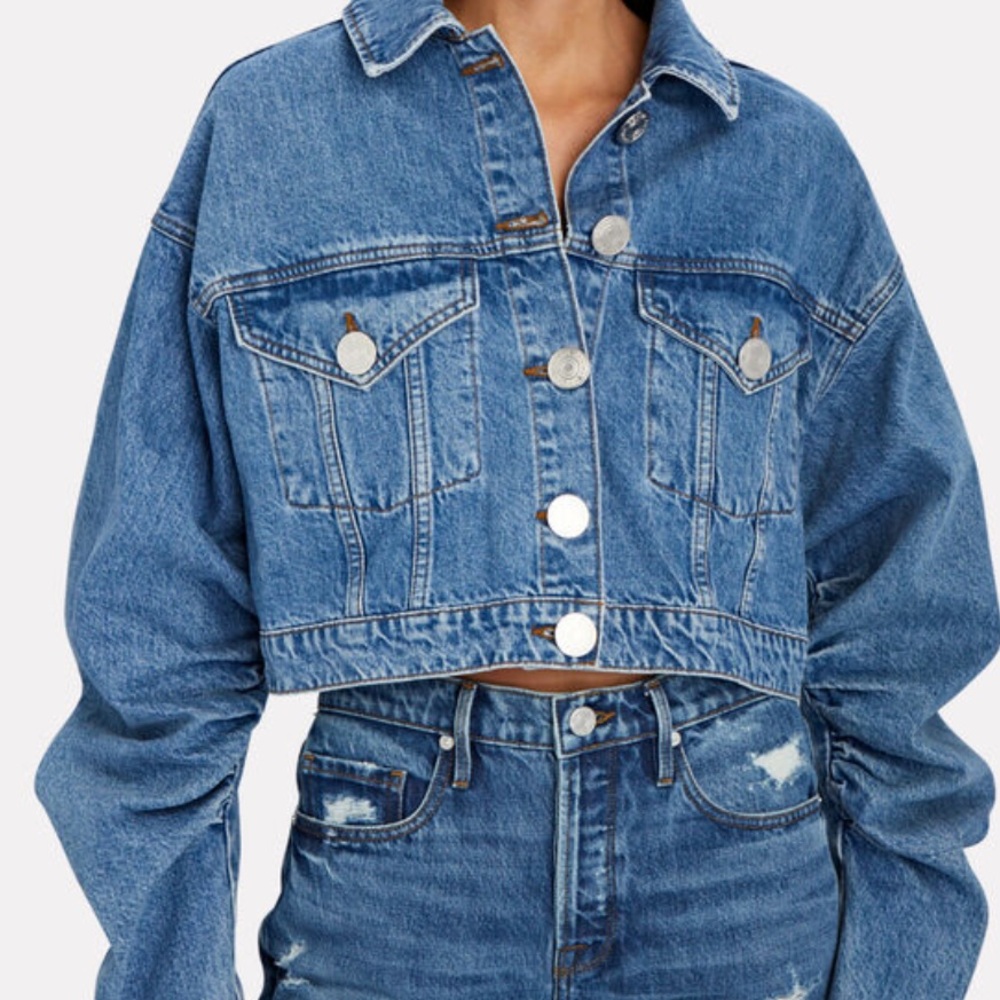 FRAME ruched sleeve denim jacket